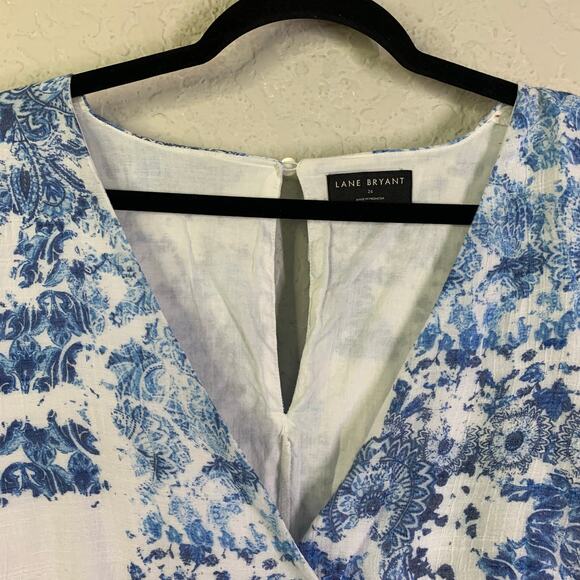 LANE BRYANT Dress 24 Vintage Fields Flutter Sleeve Faux Wrap Maxi Keyhole Lined - Picture 4 of 16